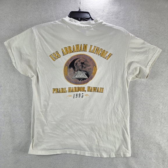 Hanes White USS Abraham Lincoln Tee, Vintage. 90s. Size Al. - Picture 1 of 6